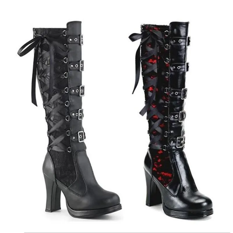 Black Gothic Heeled Boots with Buckle