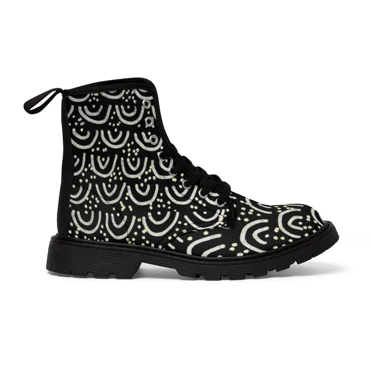 Black Mermaid Women's Boots, Geometric Winter Lace-up Toe Cap Tall Hiker Boots Shoes