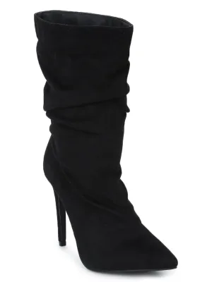 Black Micro Sock Slouched Pointed Toe Stiletto Ankle Length Boots