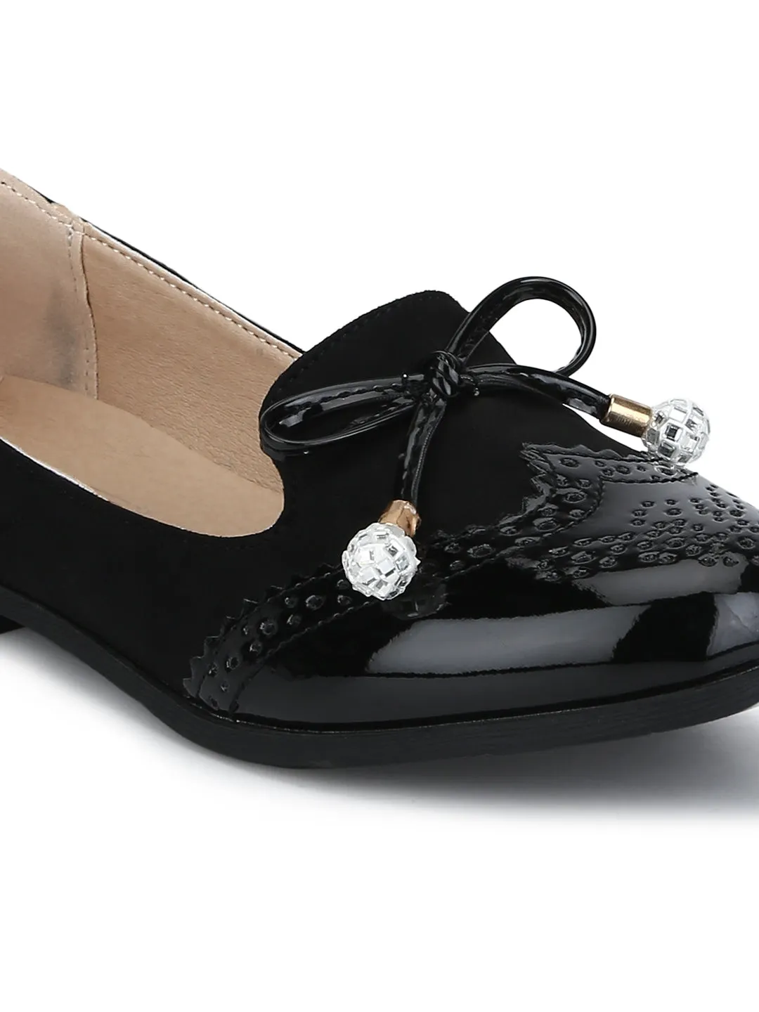 Black Micro Thin Diamante Bow Belly Flats