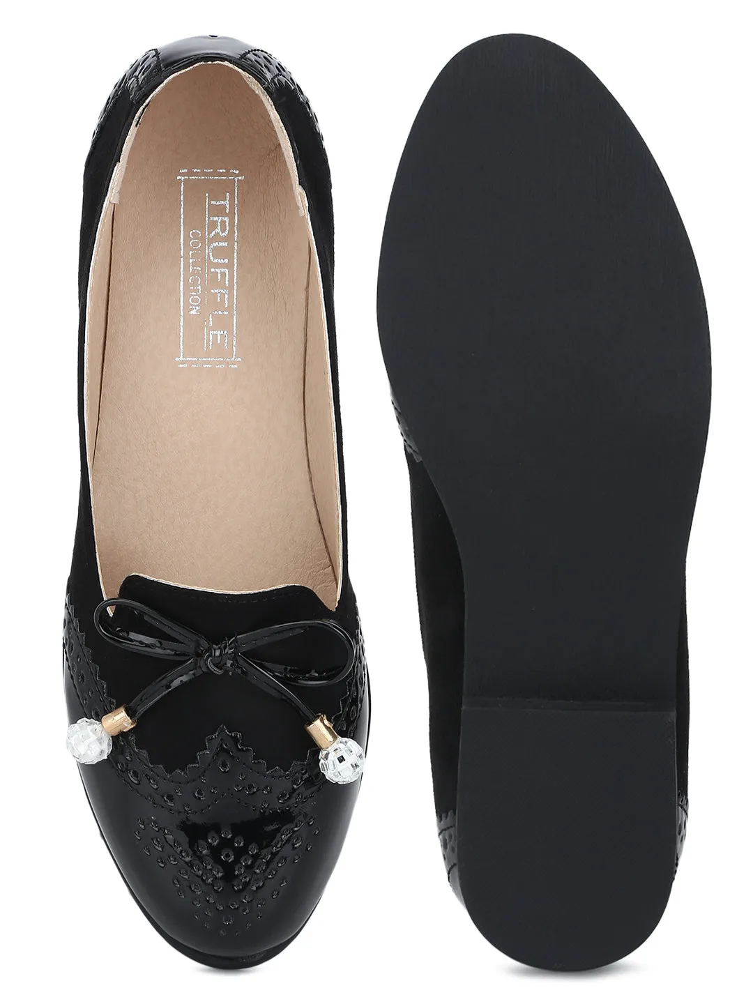 Black Micro Thin Diamante Bow Belly Flats