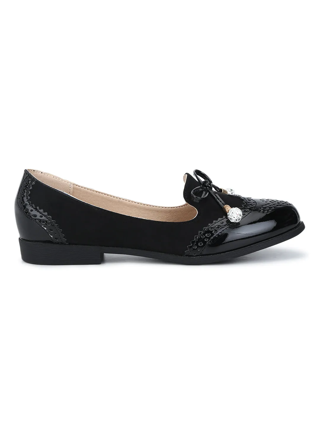 Black Micro Thin Diamante Bow Belly Flats