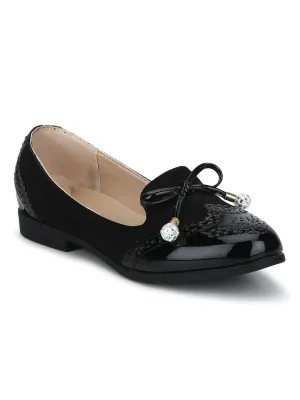 Black Micro Thin Diamante Bow Belly Flats