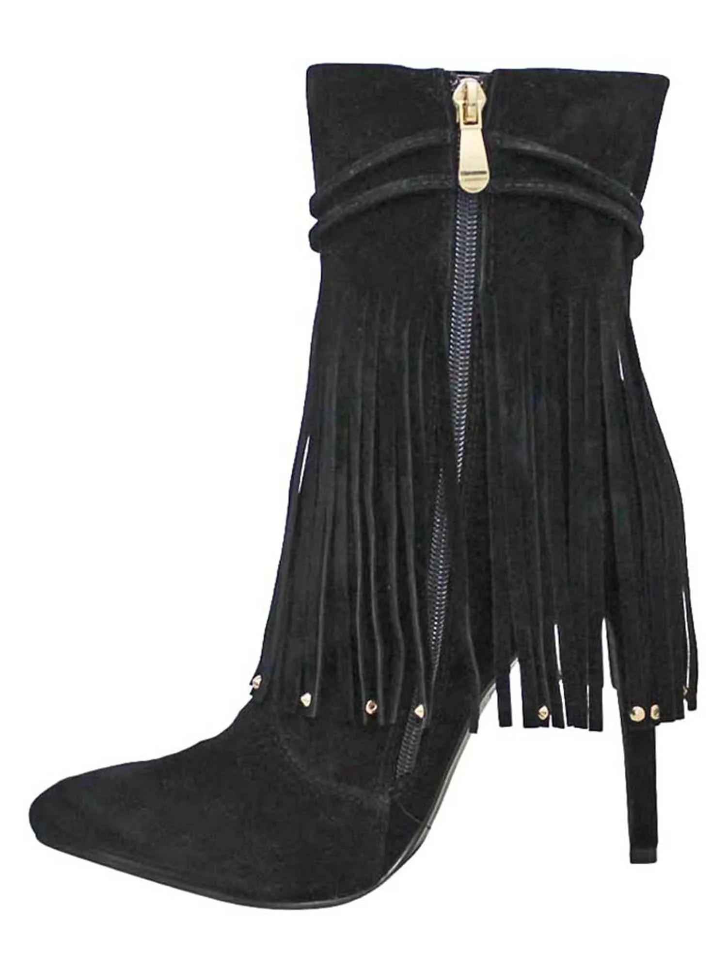 Black Moccasin Fringe Bootie Pumps For Women