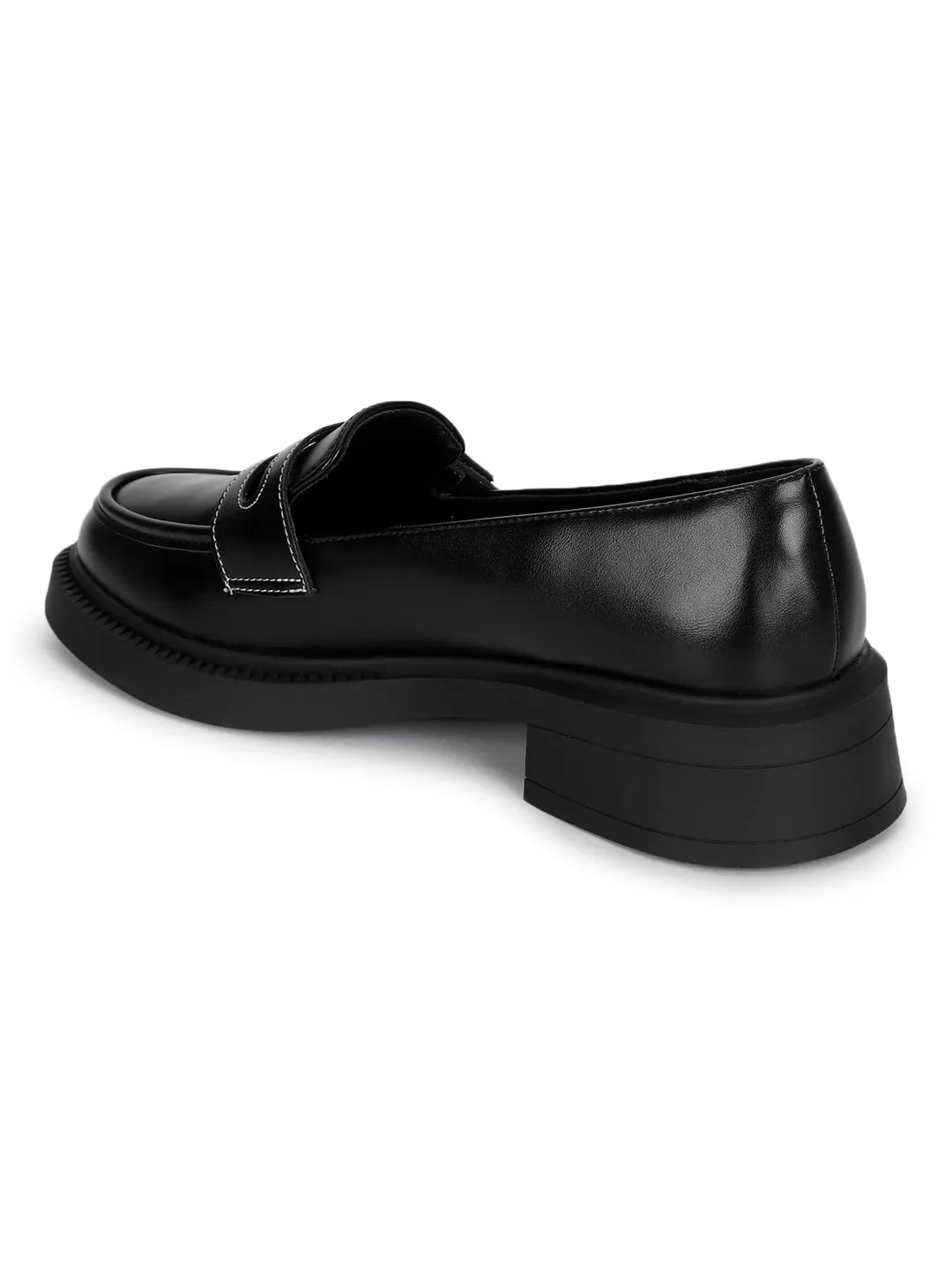 Black PU Double Buckle Slip-On Heel Loafers (TC-RS3588-BLK)