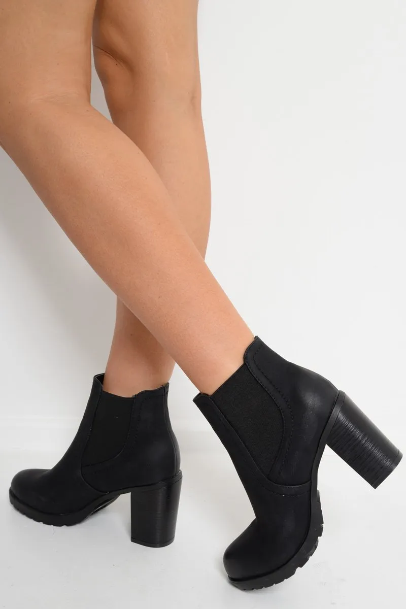 Black PU Heeled Ankle Boots - Kiara