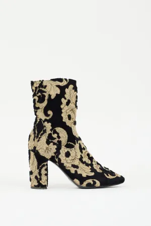 Black Sherpa & Gold Floral Heeled Boot