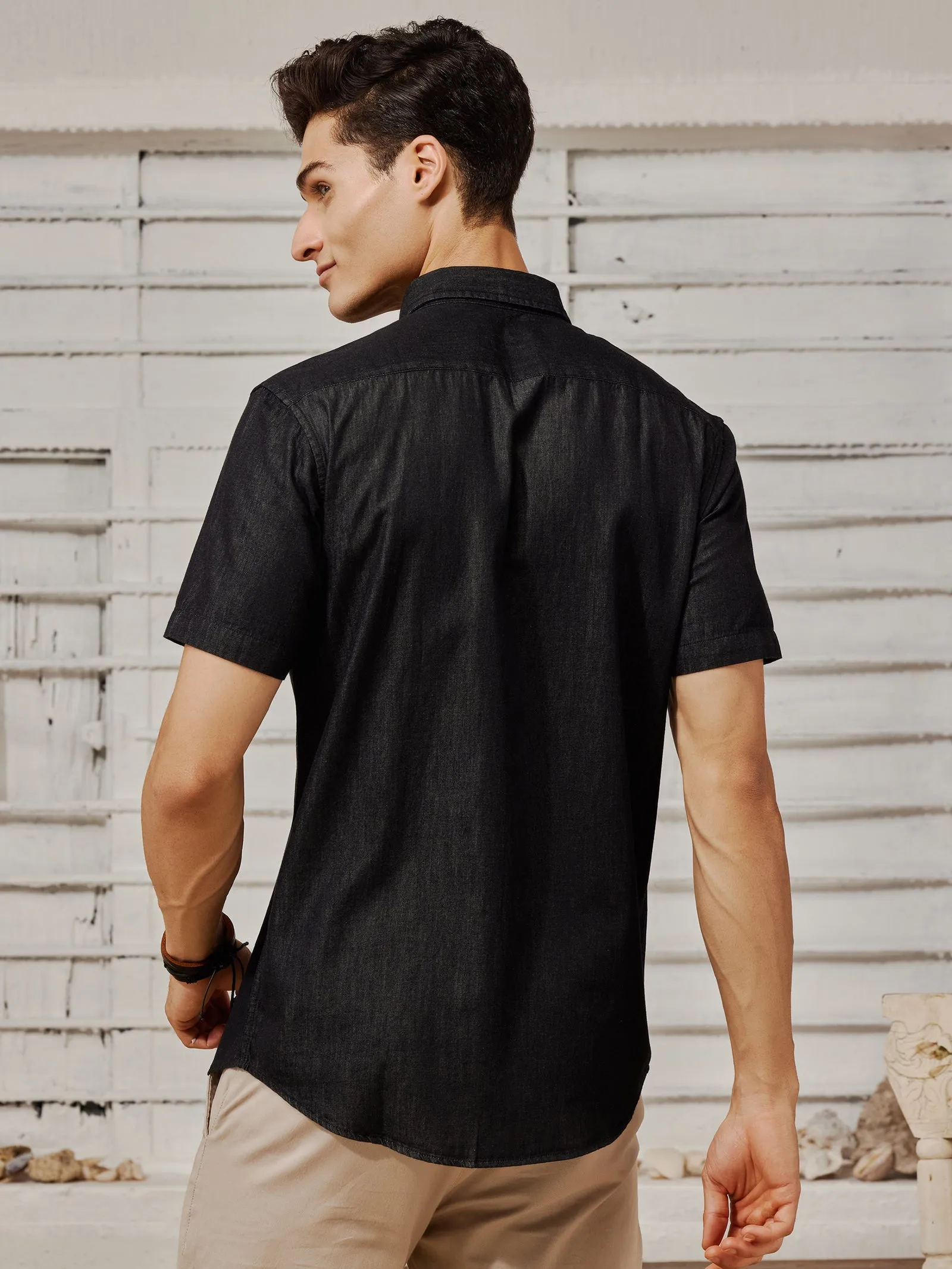 Black Silky Denim Shirt