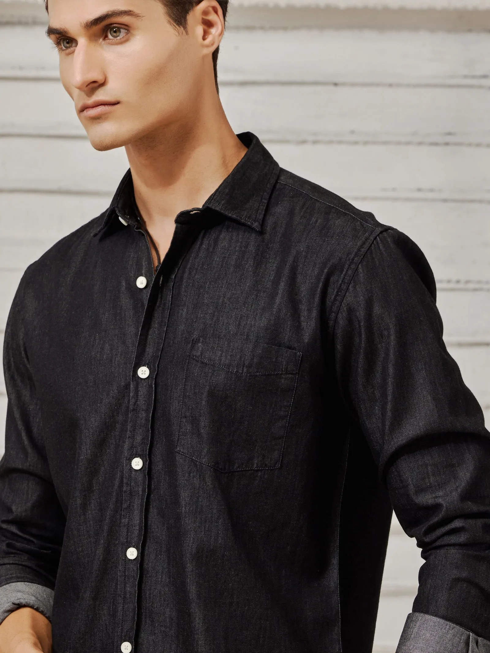 Black Silky Denim Shirt