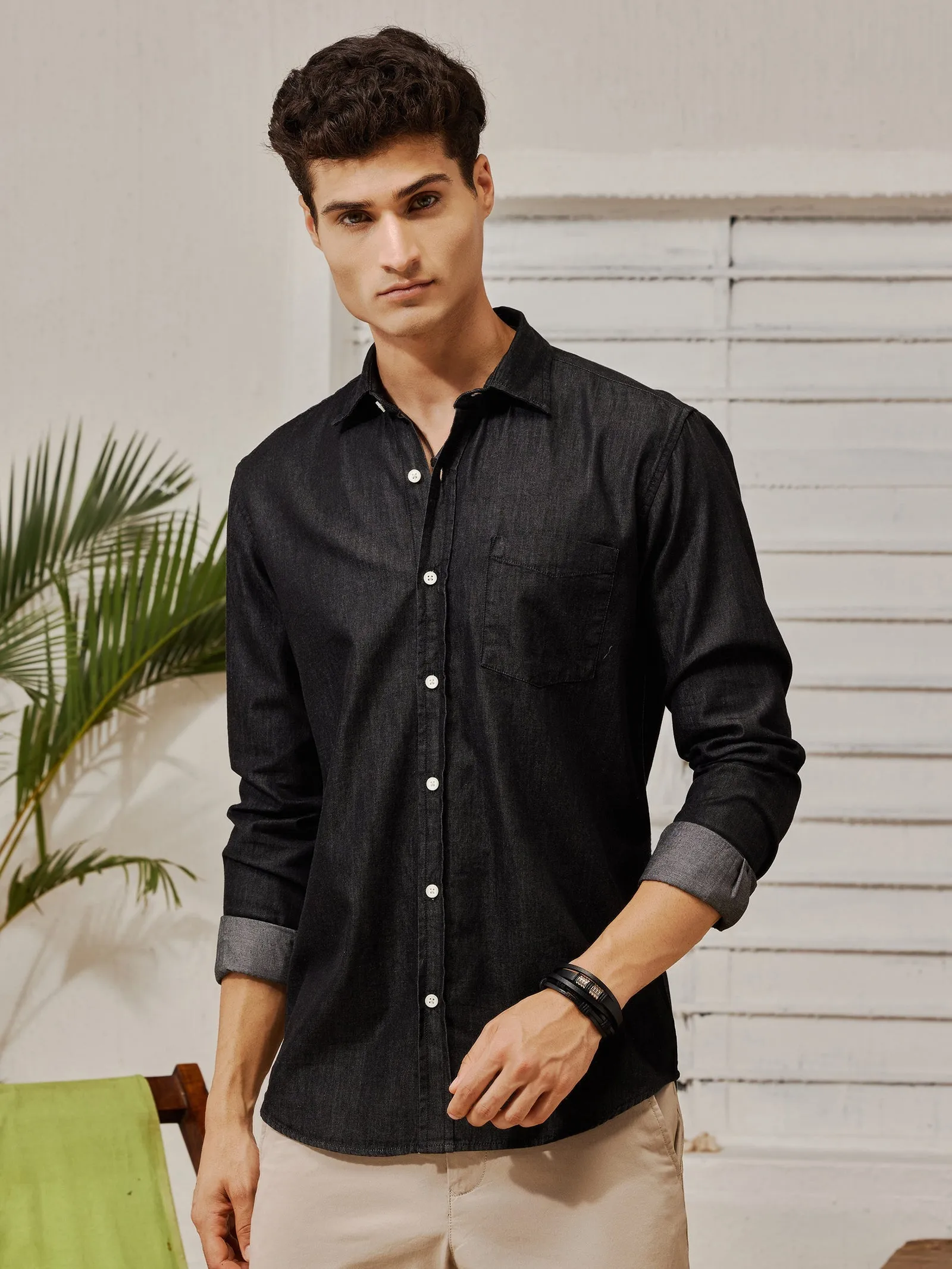 Black Silky Denim Shirt