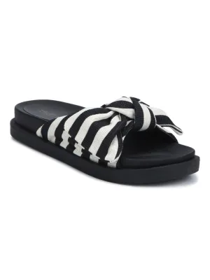 Black Striped Bow Slip-on Flats