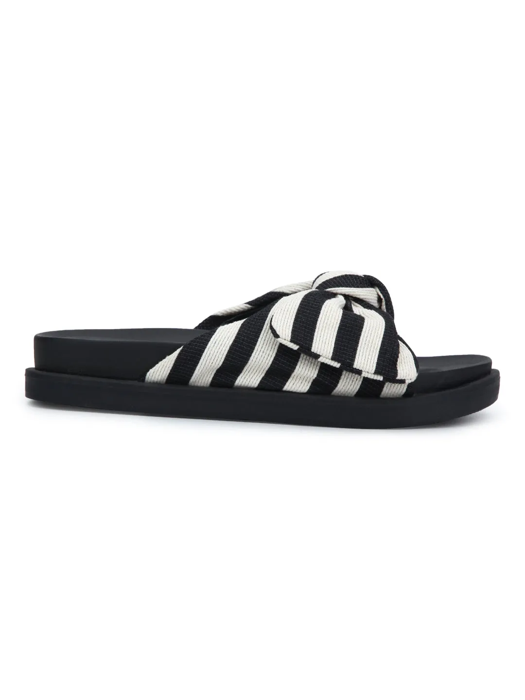 Black Striped Bow Slip-on Flats