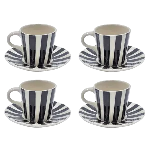 Black Stripes Espresso Cup & Saucers (Set of 4)