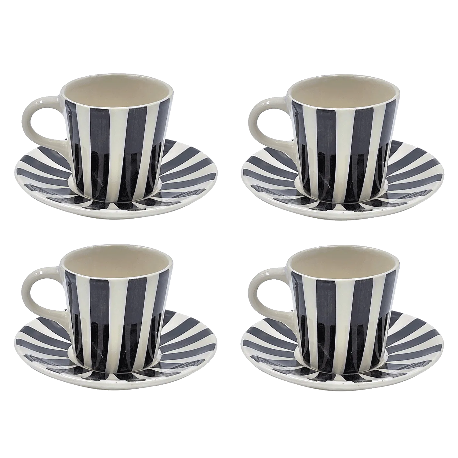 Black Stripes Espresso Cup & Saucers (Set of 4)