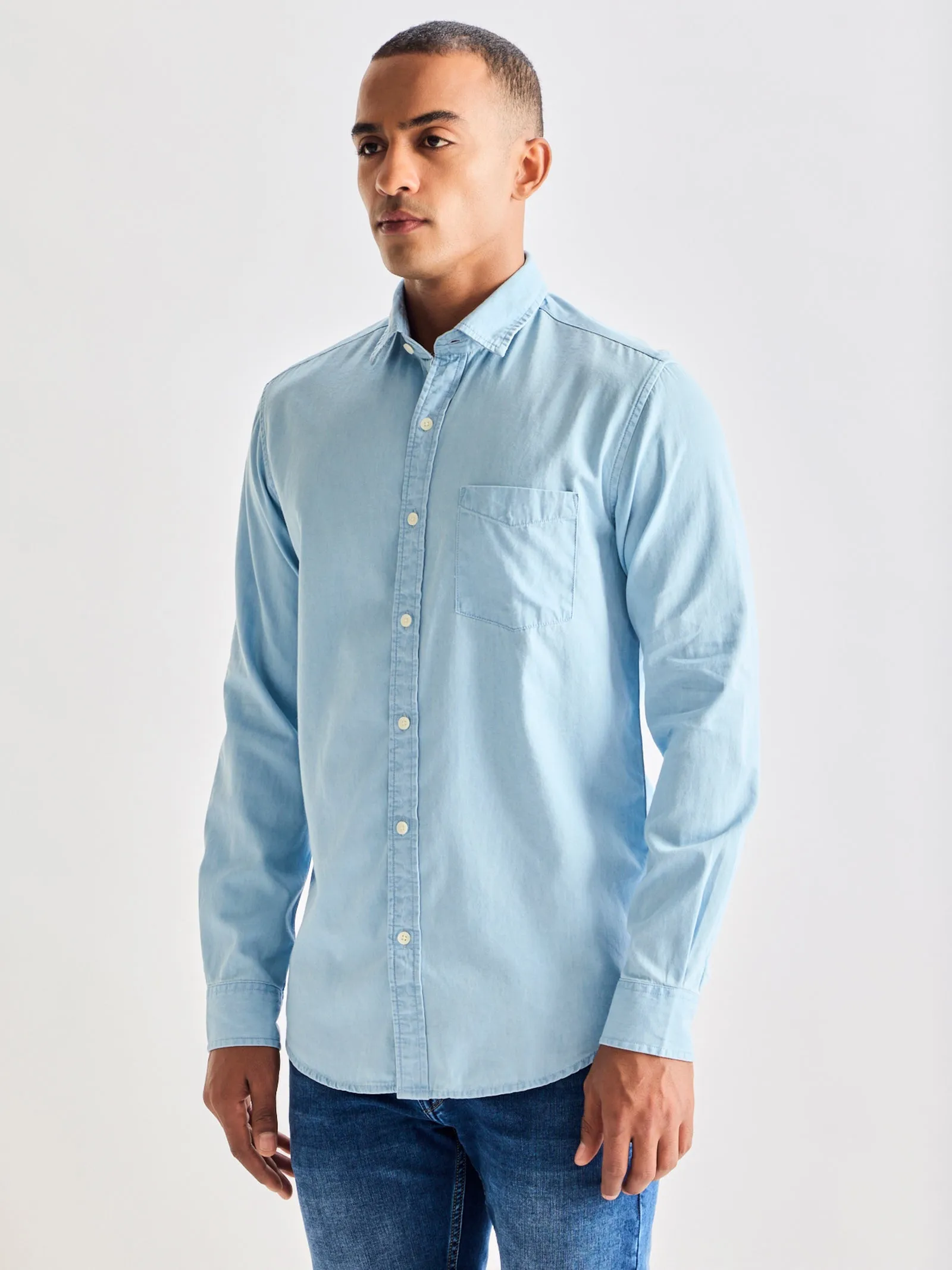 Blue Silky Denim Shirt