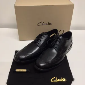 BNIB Clarks Black James Wing Leather Brogue Shoes Size 8 UK