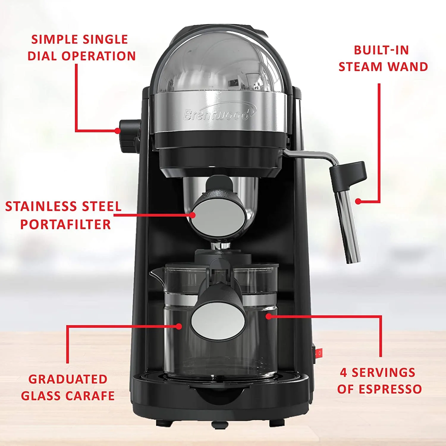 Brentwood 800W Cappuccino Brewer and Espresso Maker w/ Frothing Wand (Open Box)