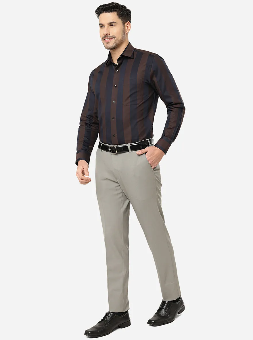 Brown & Navy Striped Slim Fit Formal Shirt | Metal