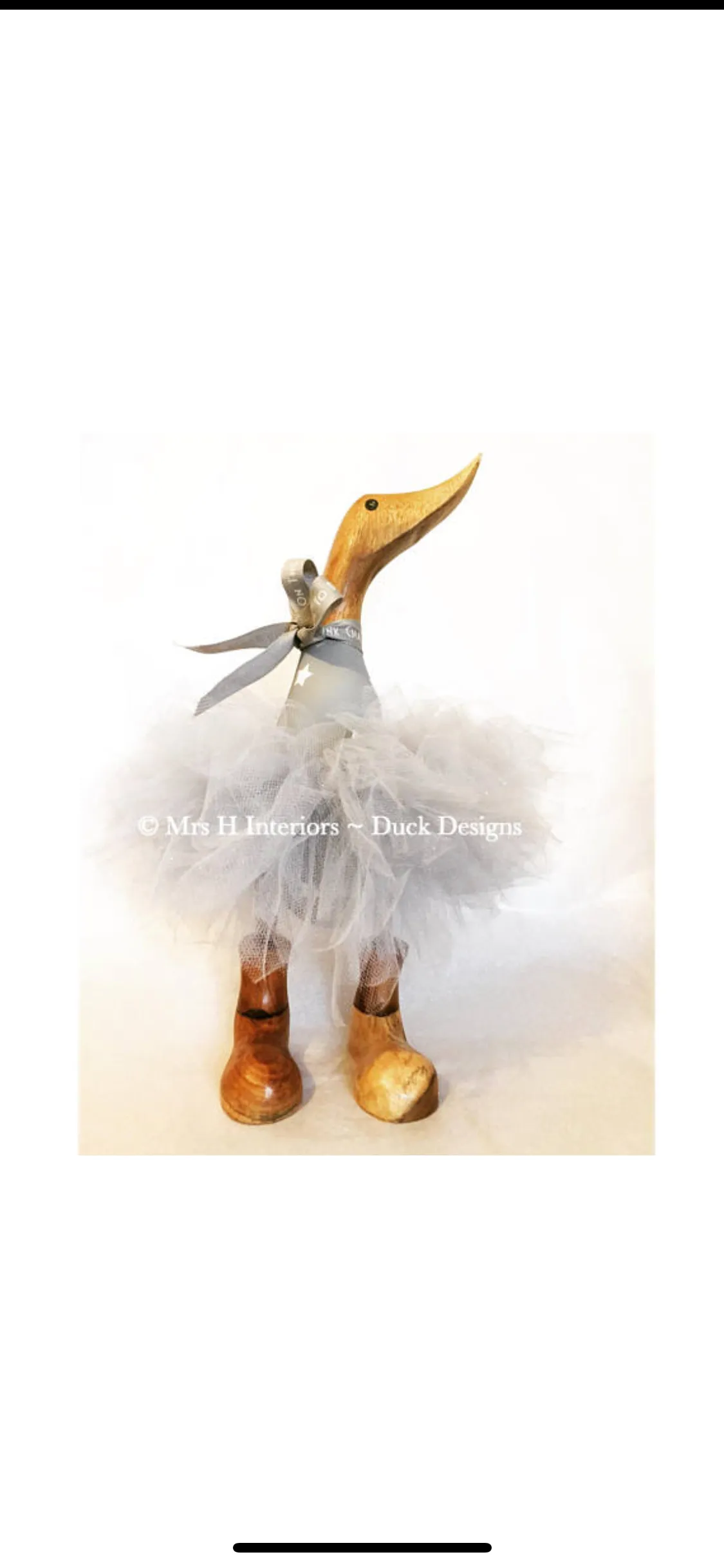 Bubbles - Grey with Stars Grey Tutu Duck - Decorated Wooden Duck in Boots by Mrs H the Duck Lady