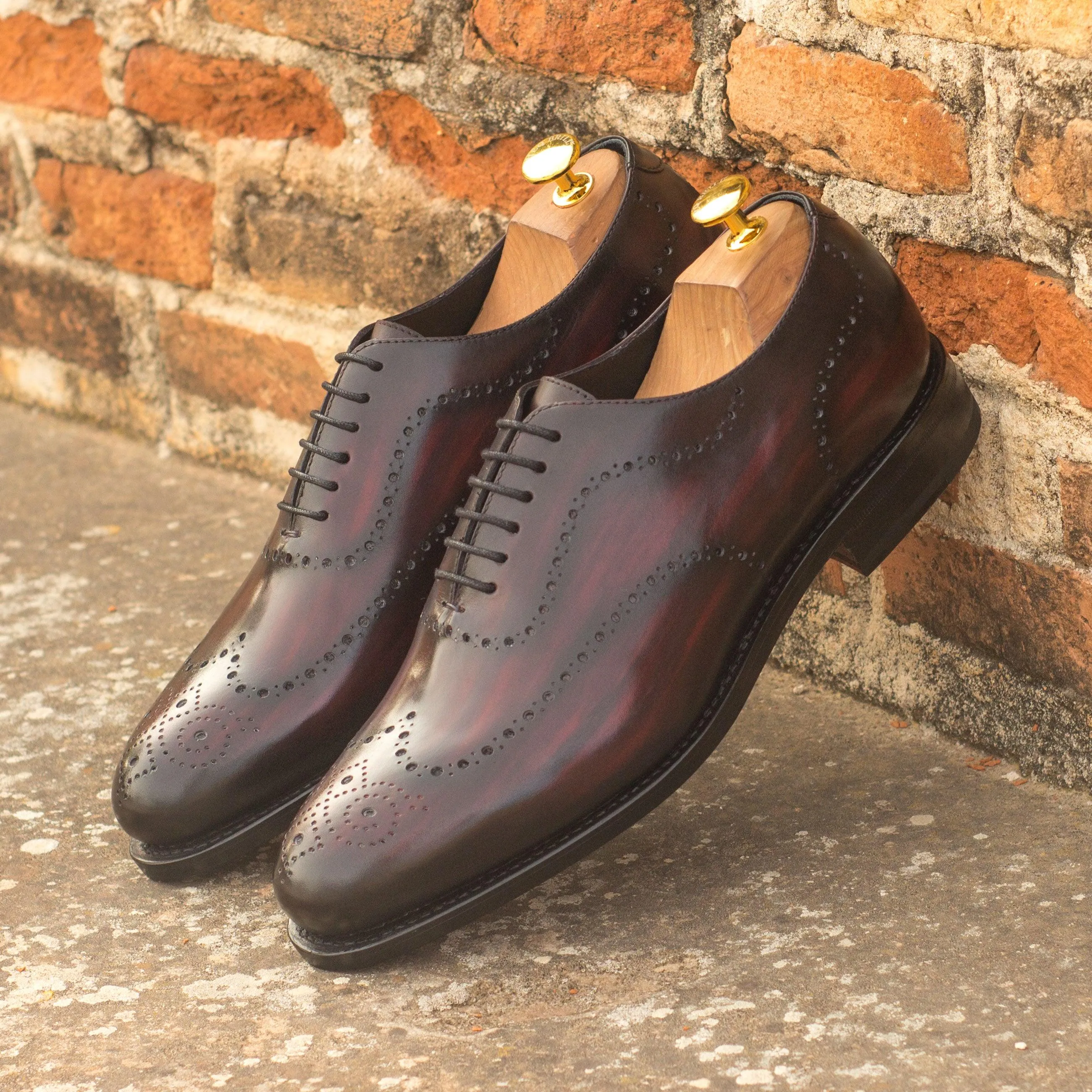 Burgundy Patina Leather Wholecut Shoes