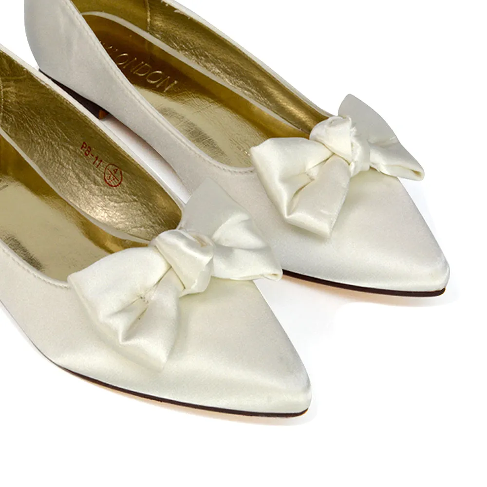 Cally Bow Detail Pointed Toe Ballerina Bridal Flats Pump Shoes in Pink