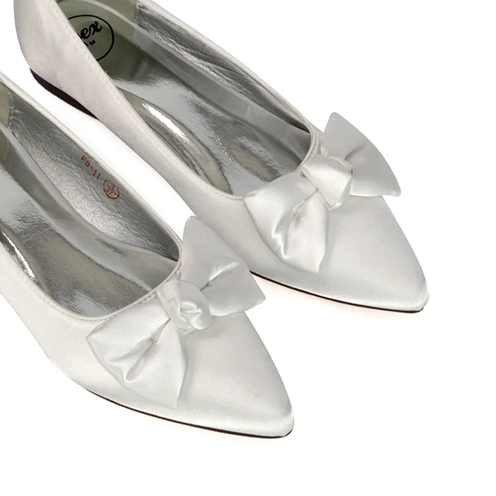 Cally Bow Detail Pointed Toe Ballerina Bridal Flats Pump Shoes in Pink