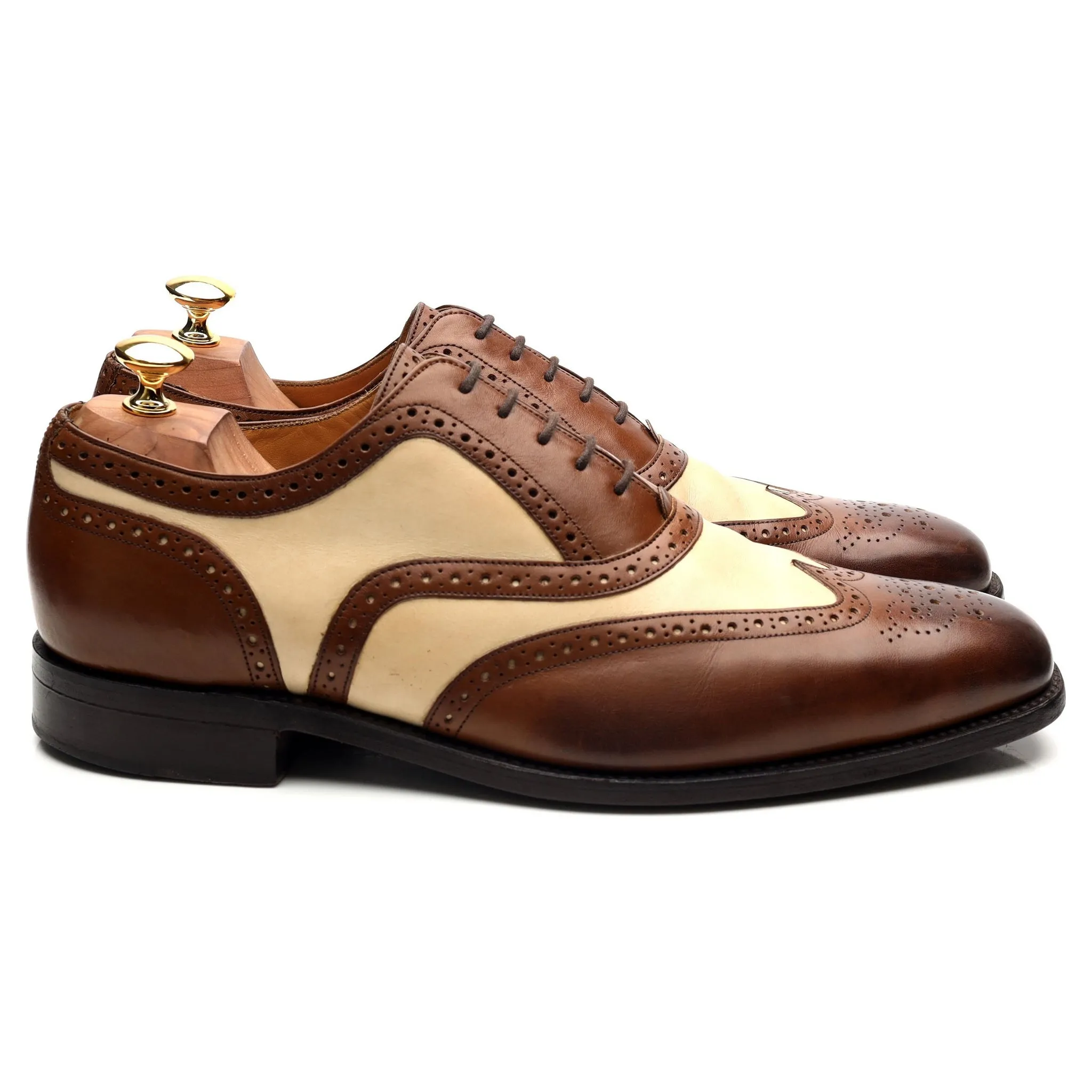 'Cambridge' Brown Beige Two Tone Leather Brogues UK 9.5 FX