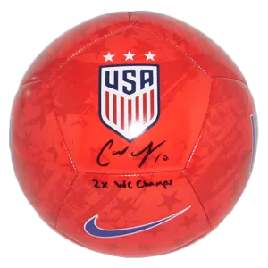 Carli Lloyd Autographed USA Red Soccer Ball Inscribed 2X WC Champs JSA