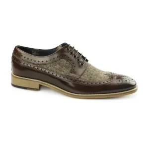 CATANIA Mens Leather Tweed Brogues Brown/Brown