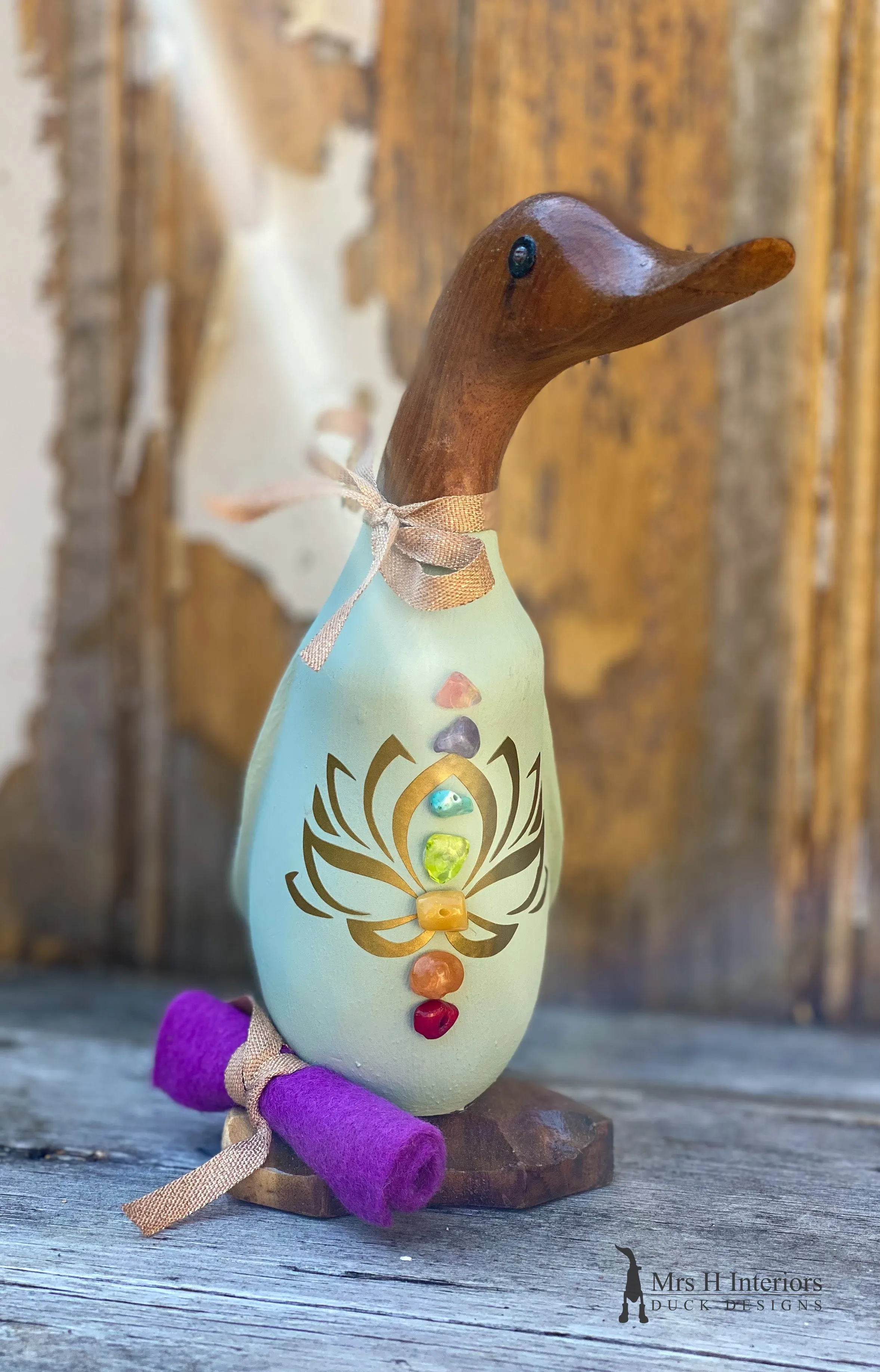 Chakra The Crystal Duck - Decorated Wooden Duck in Boots by Mrs H the Duck Lady