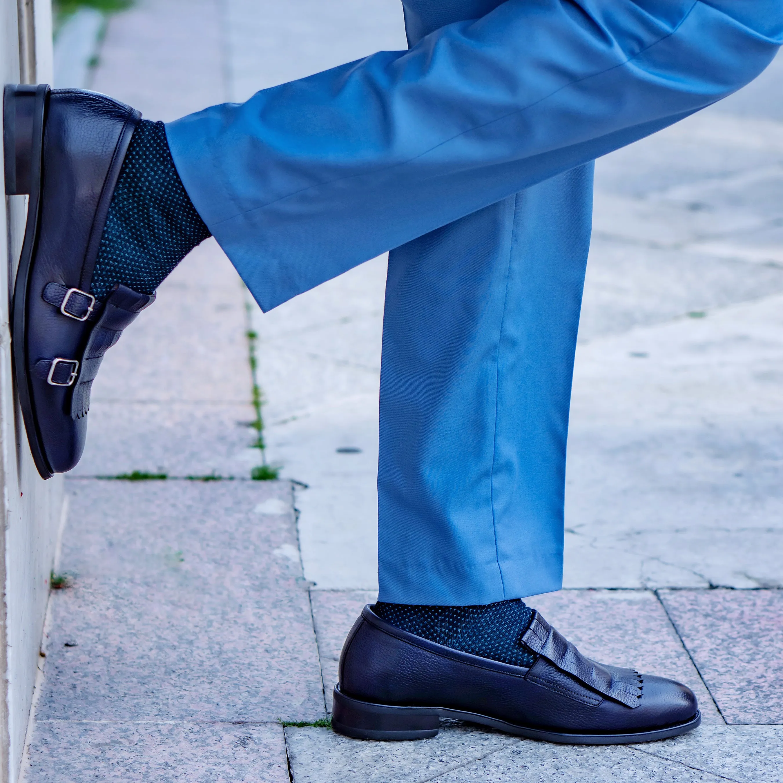 Cinde - Men's Dark Blue Mid Night Pebble Grain Loafer