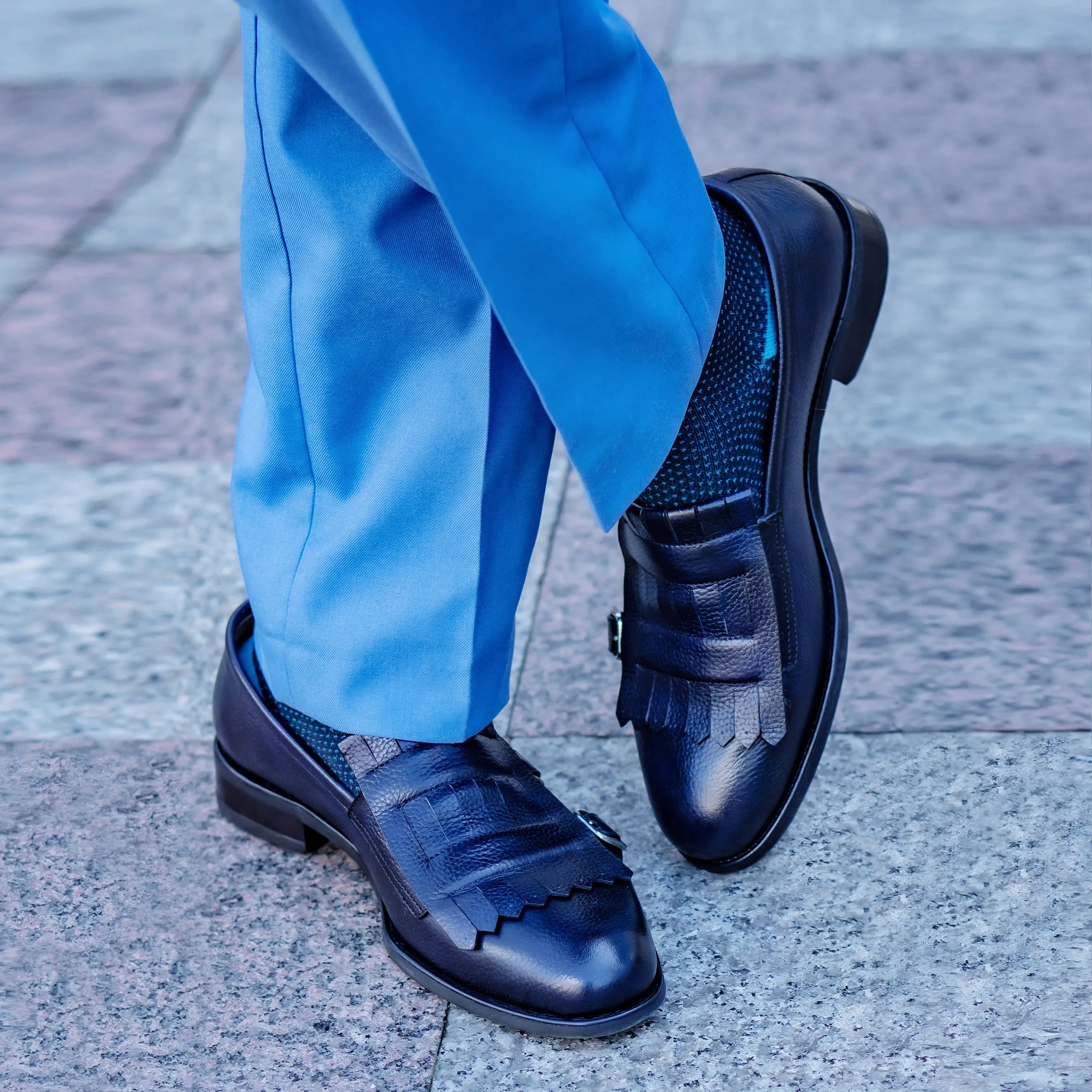 Cinde - Men's Dark Blue Mid Night Pebble Grain Loafer