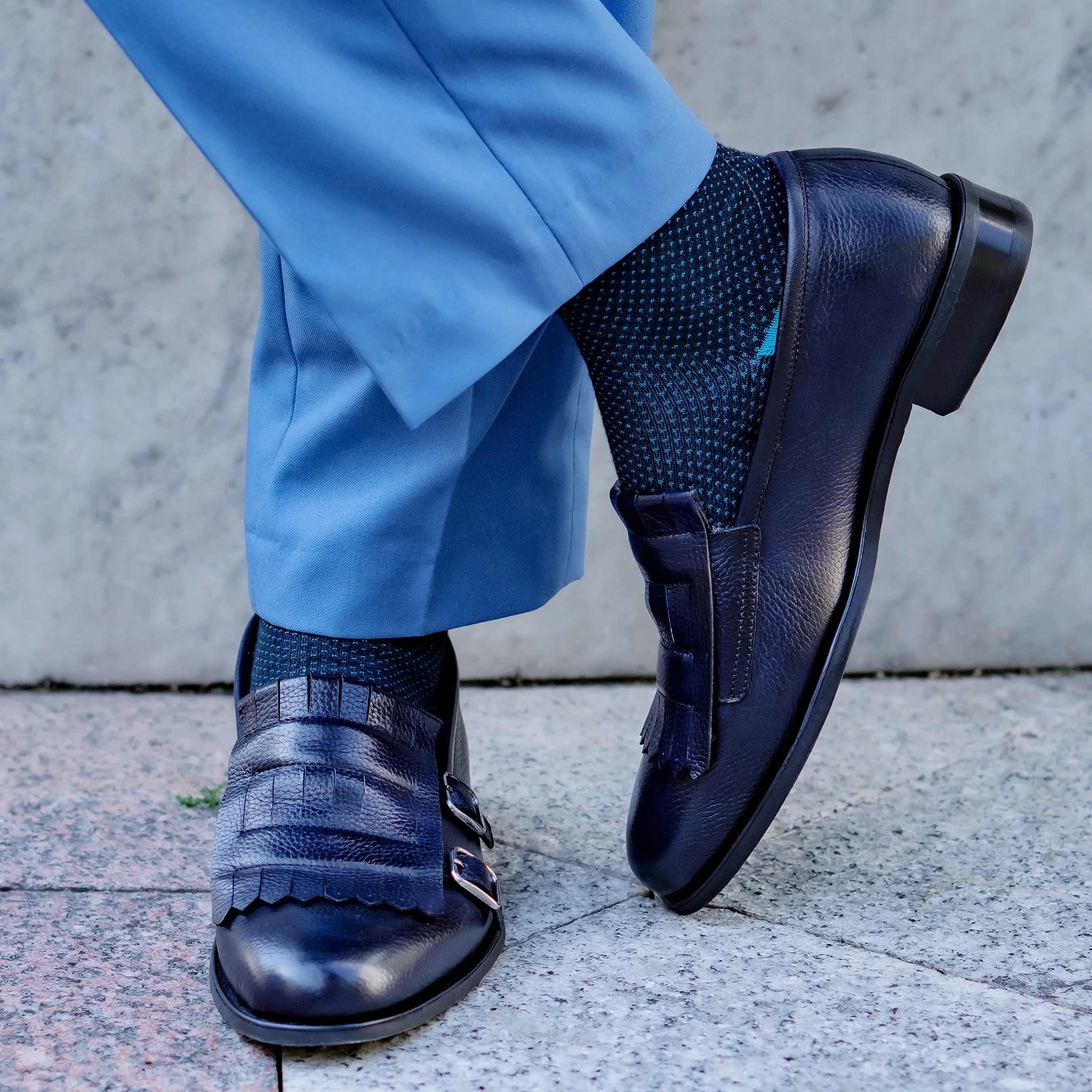 Cinde - Men's Dark Blue Mid Night Pebble Grain Loafer