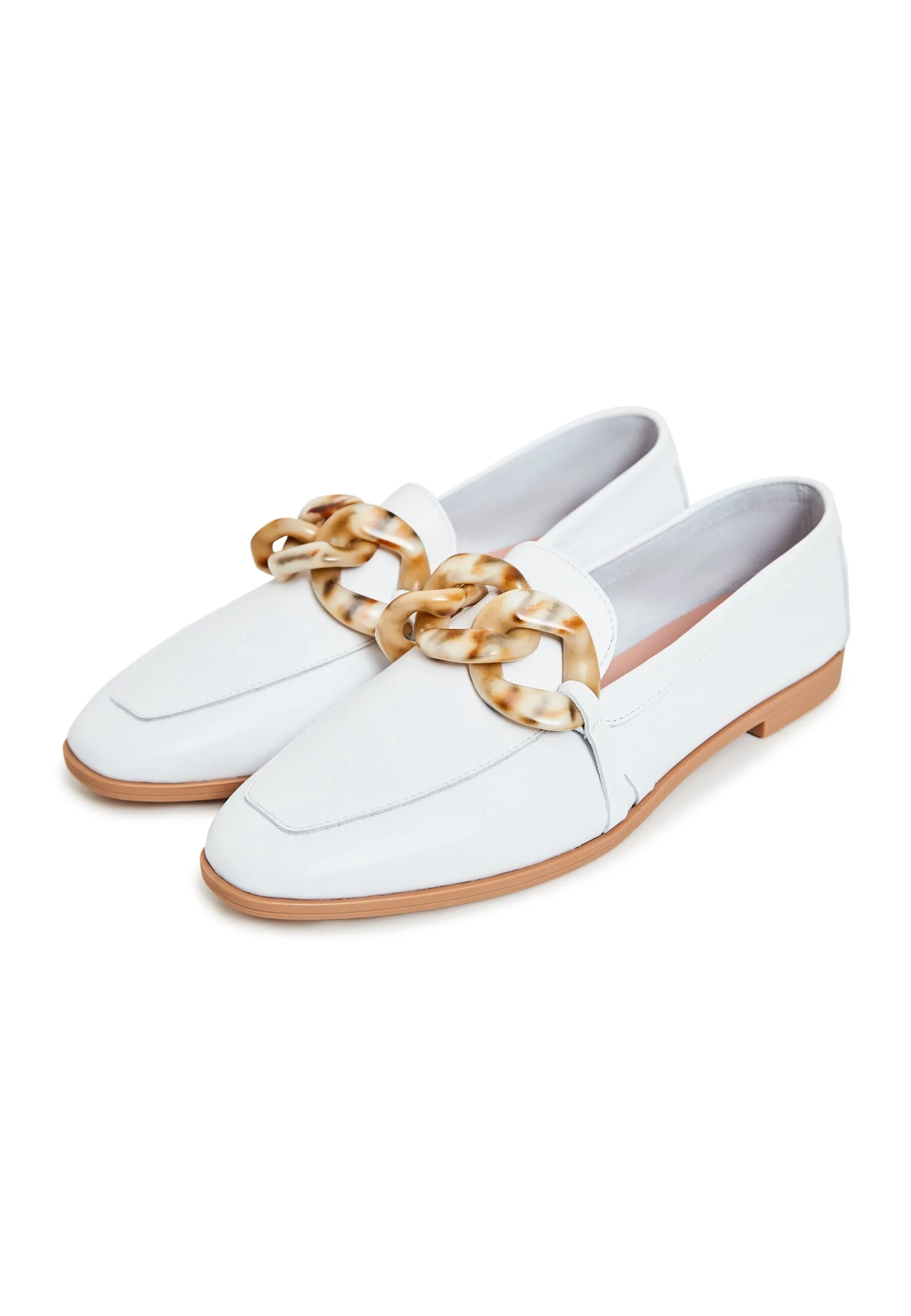 Classic Leather Flat Sole Loafers - White