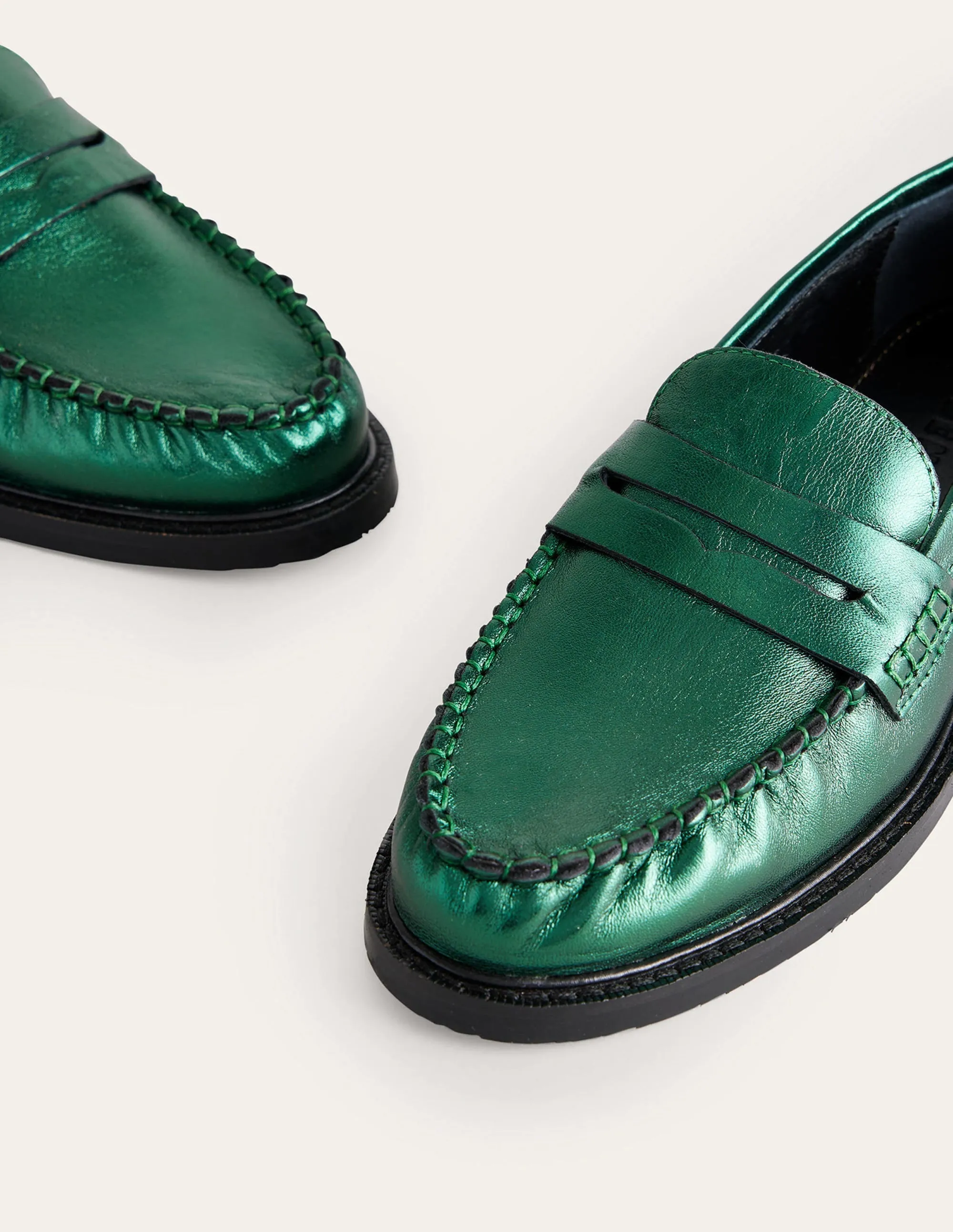 Classic Moccasin Loafers-Winter Green Metallic Leather