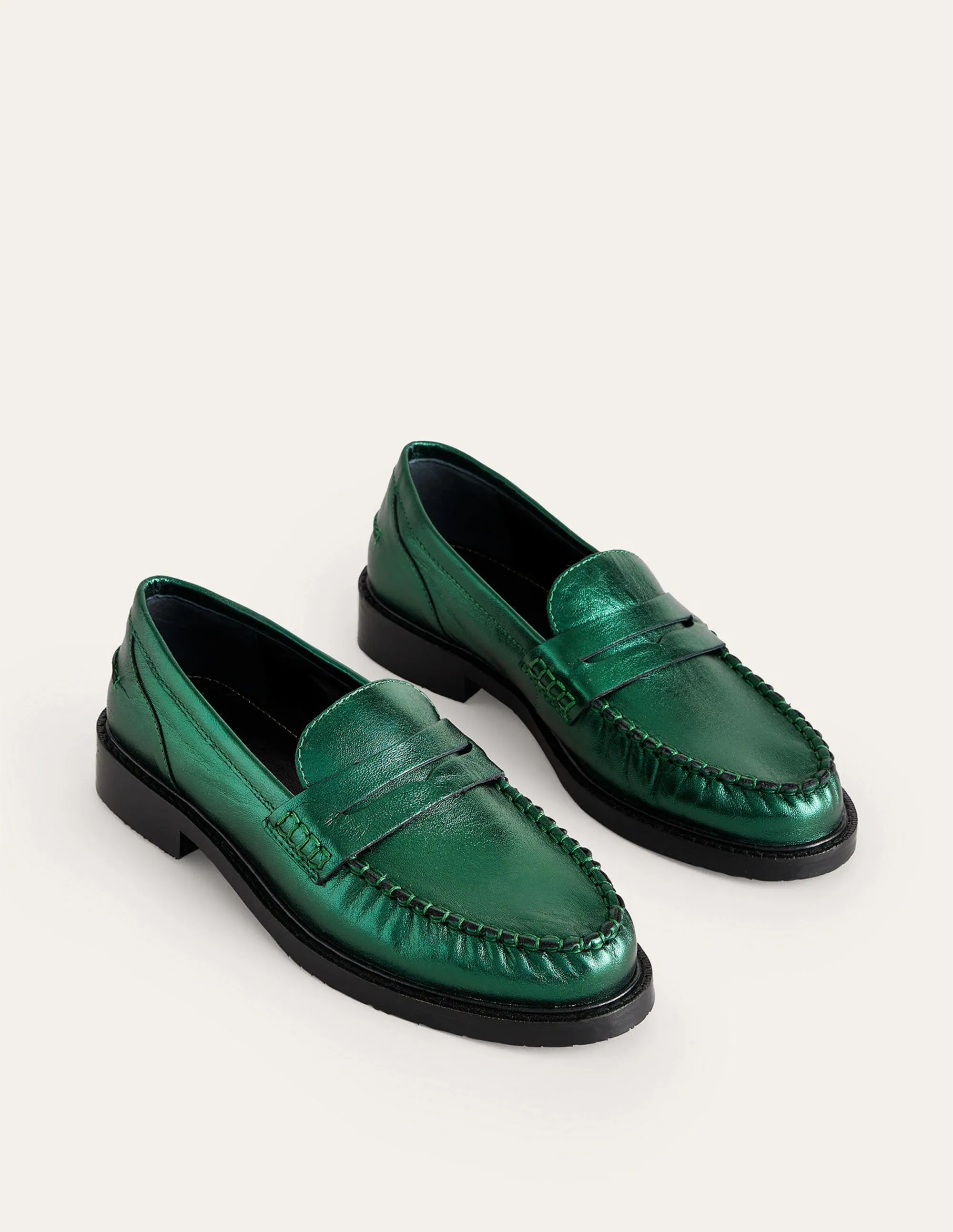 Classic Moccasin Loafers-Winter Green Metallic Leather