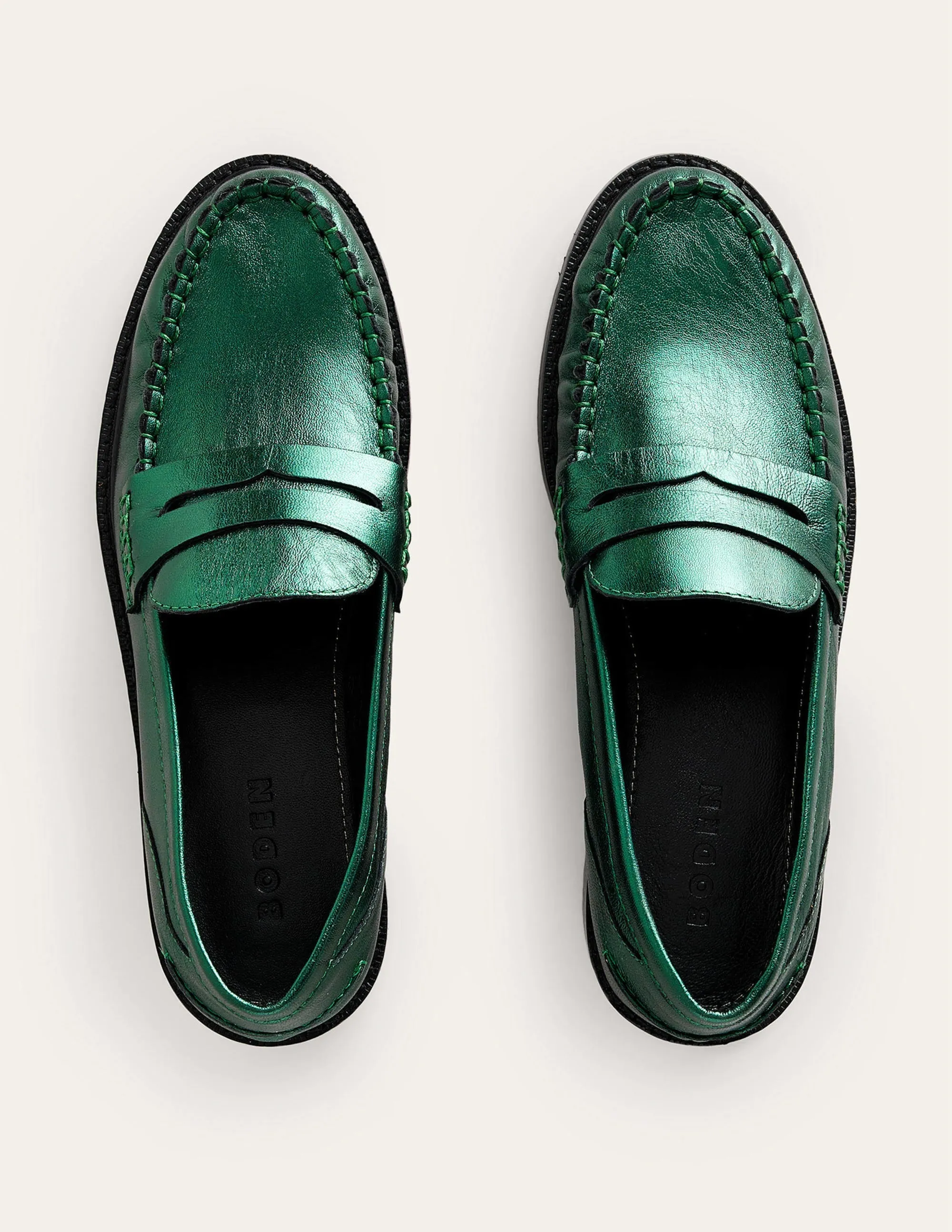 Classic Moccasin Loafers-Winter Green Metallic Leather