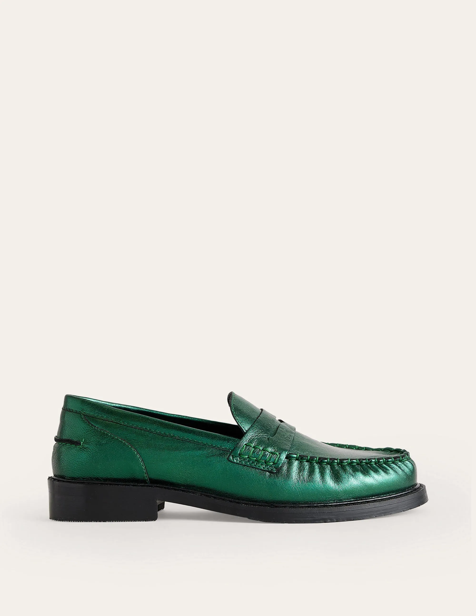 Classic Moccasin Loafers-Winter Green Metallic Leather