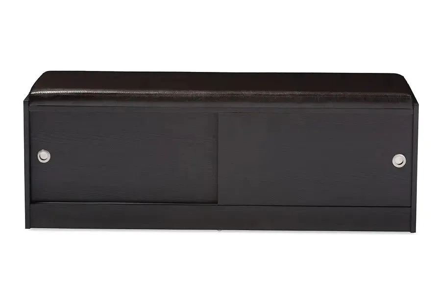 Clevedon Dark Brown Wood Entryway Storage Cushioned Bench Shoe Rack Cabinet