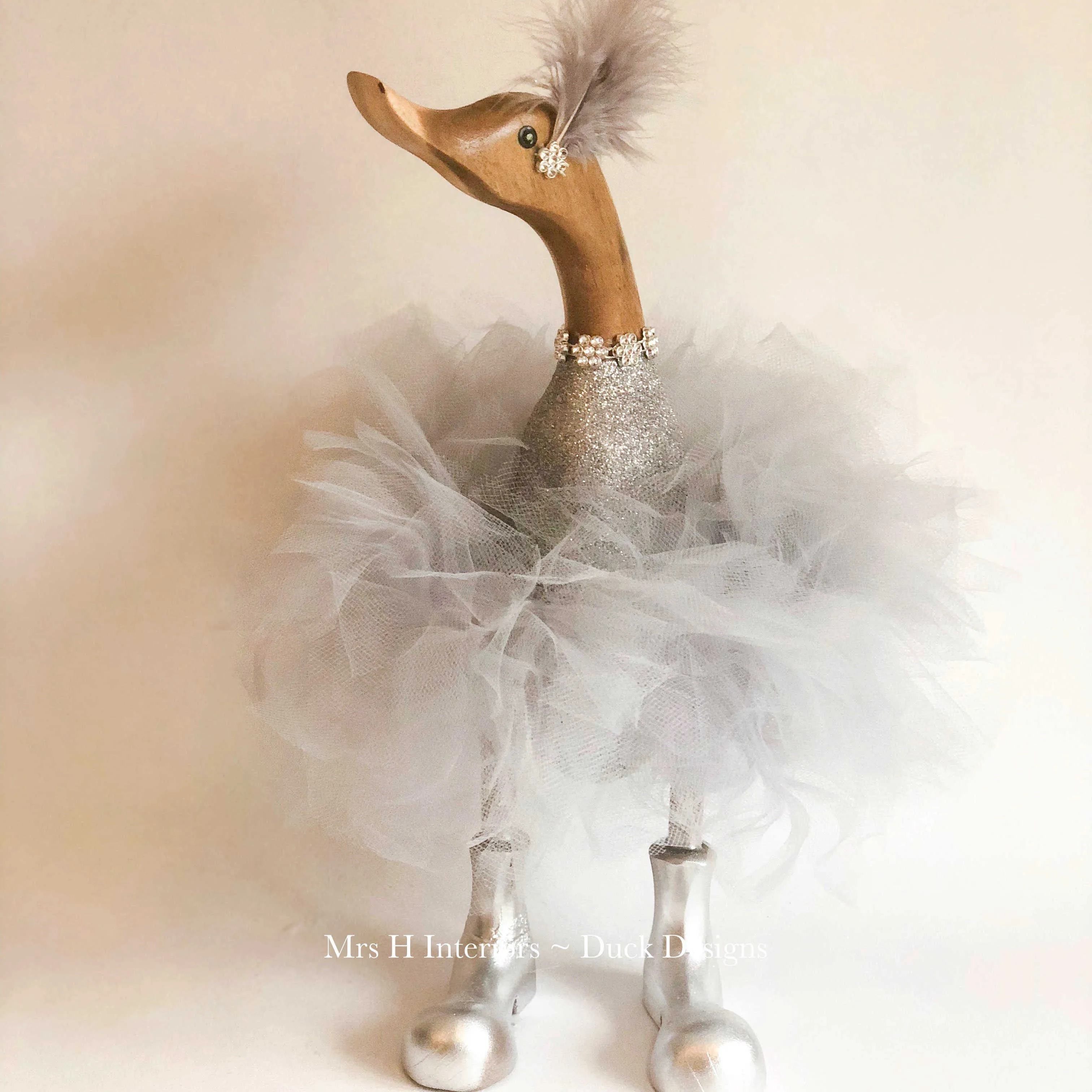 Crystal The Glitter Tutu Duck - Decorated Wooden Duck in Boots by Mrs H the Duck Lady