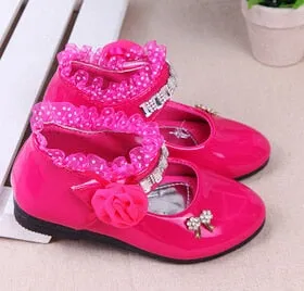 Cute Girls' Bow-Knot Trim Lace PU Princess Shoes With Rose Shape Buckle