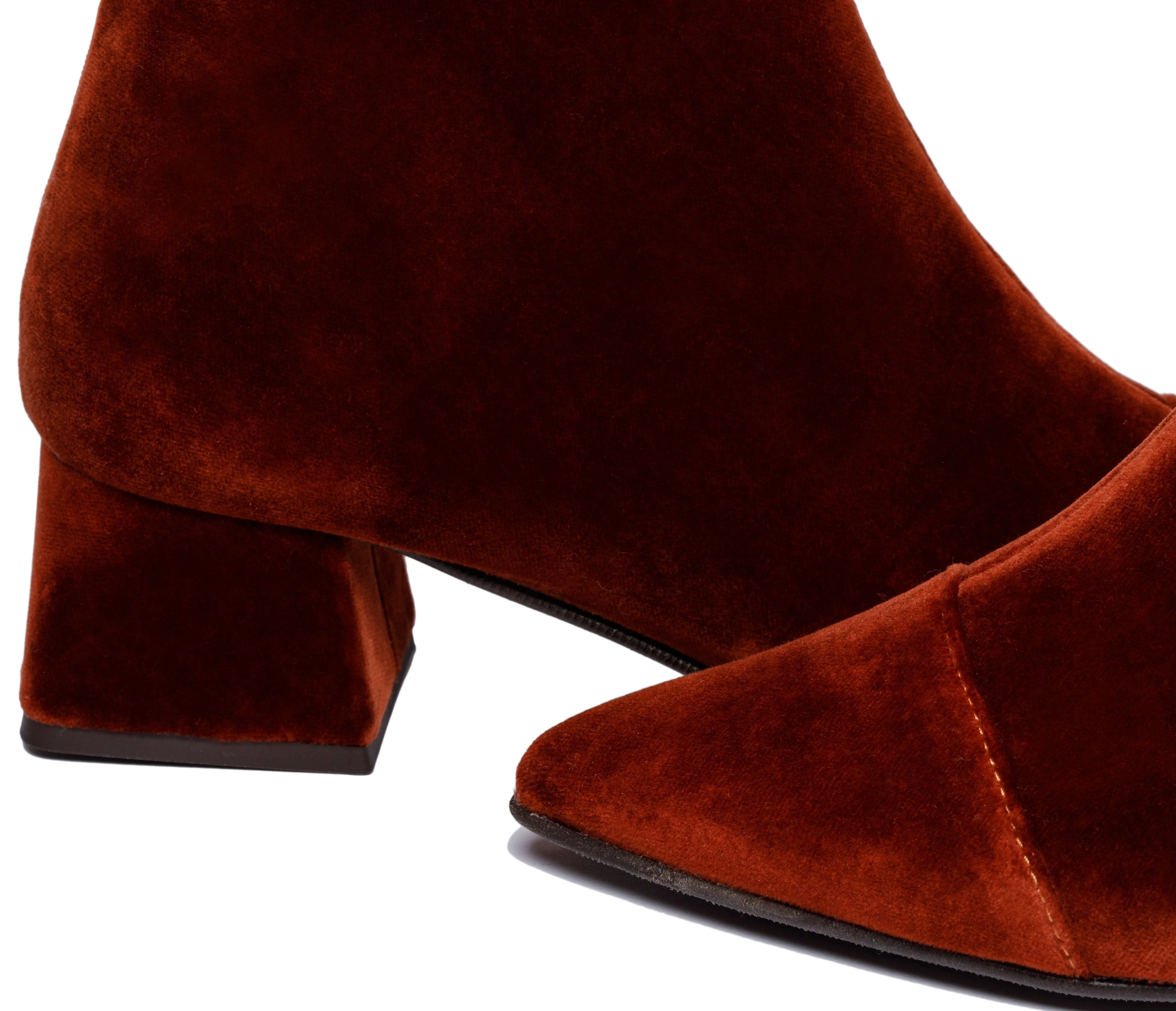 Dahlia Vegan Velvet Ankle Boots | Rust