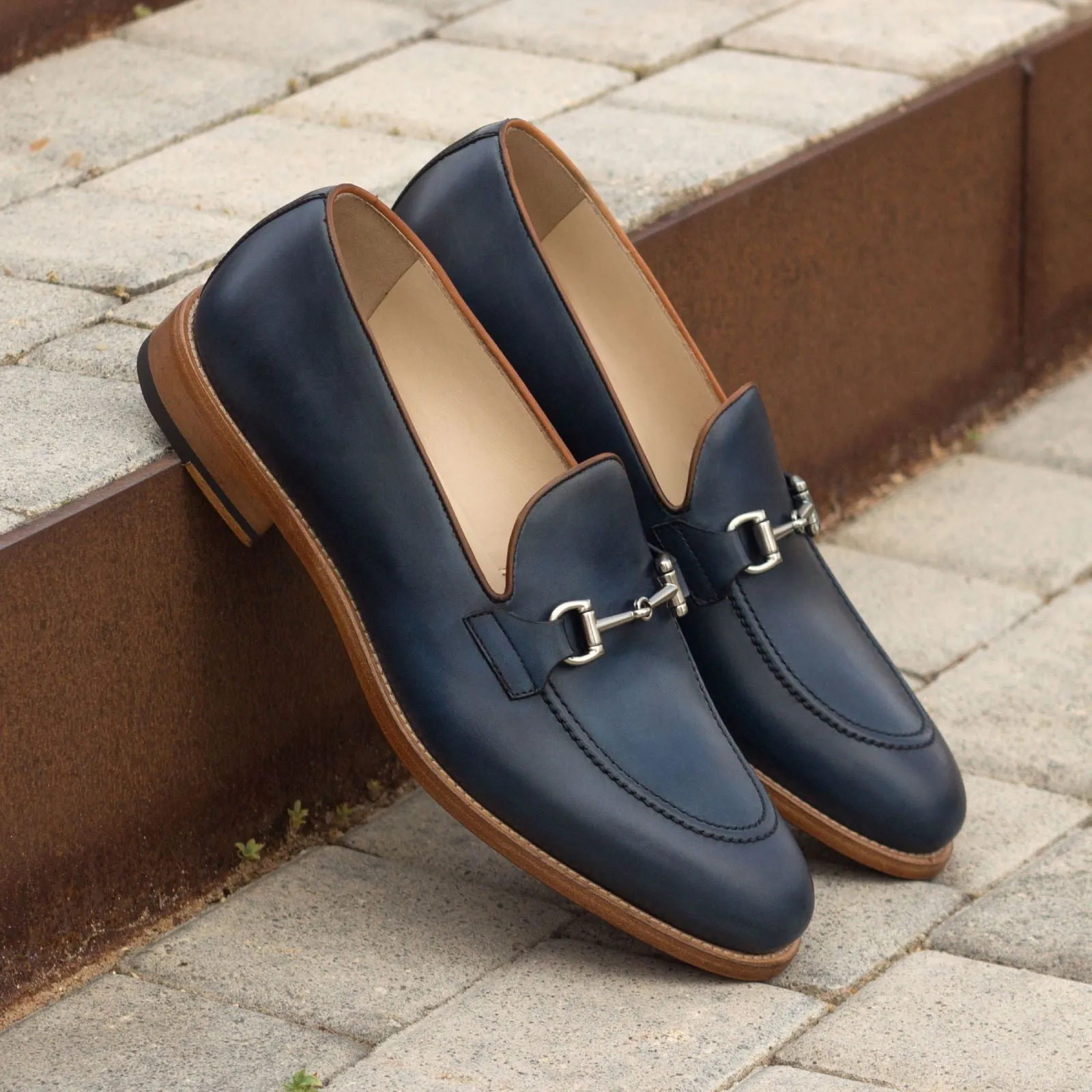 DapperFam Luciano in Navy / Black / Cognac Men's Italian Leather Loafer