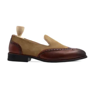 Diya - Men's Camel Kid Suede and Brown Calf Leather Loafer