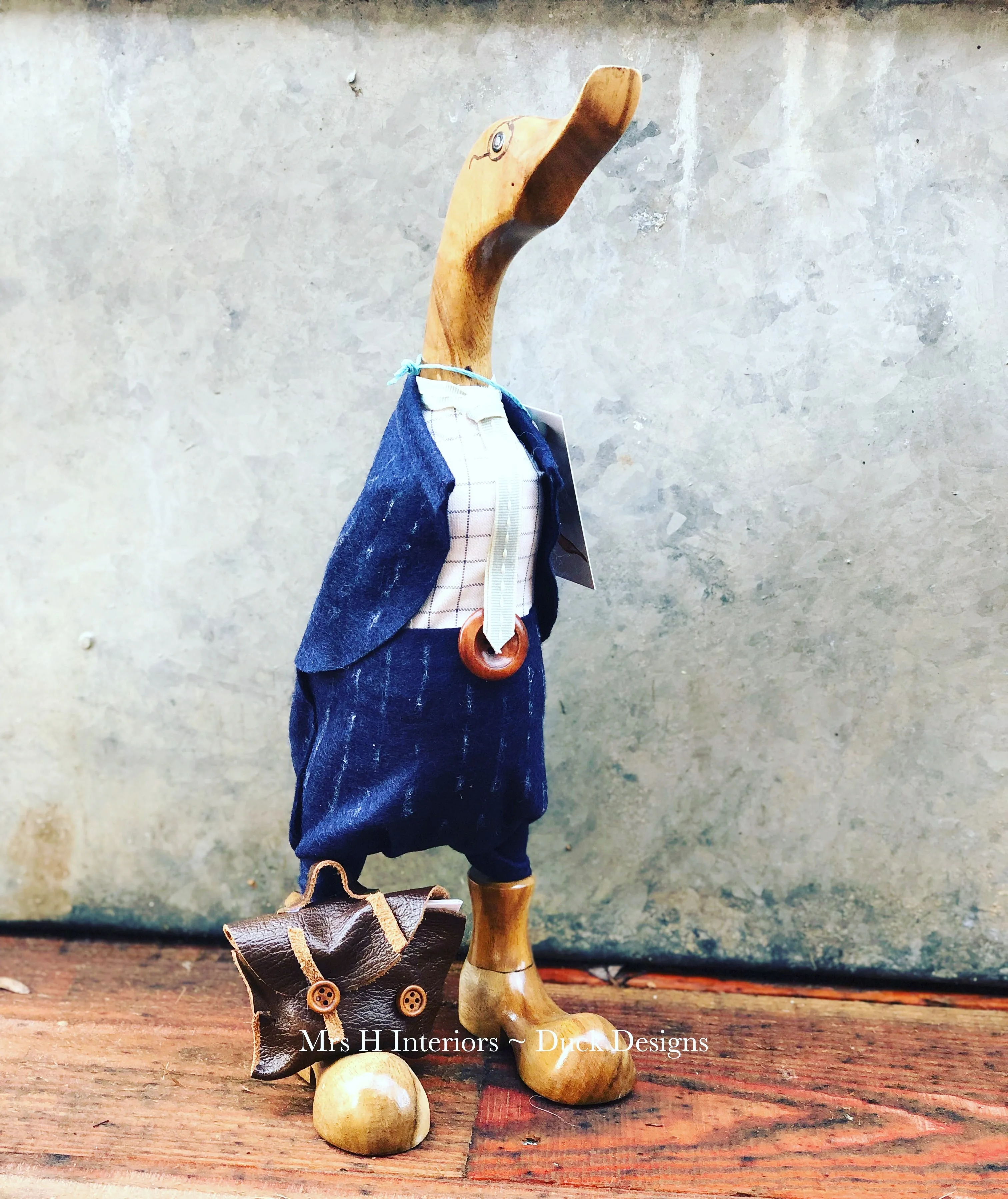 Dressed Gent -  - Decorated Wooden Duck in Boots by Mrs H the Duck Lady