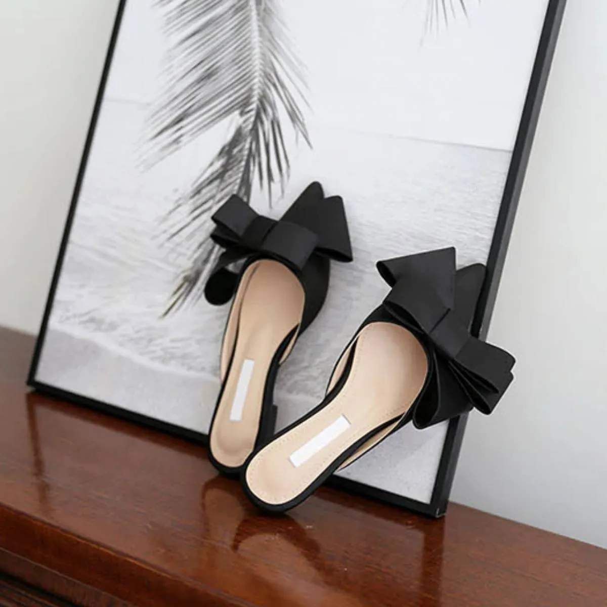 Elegant Bow Slides Pointed Toe Flat Sandals