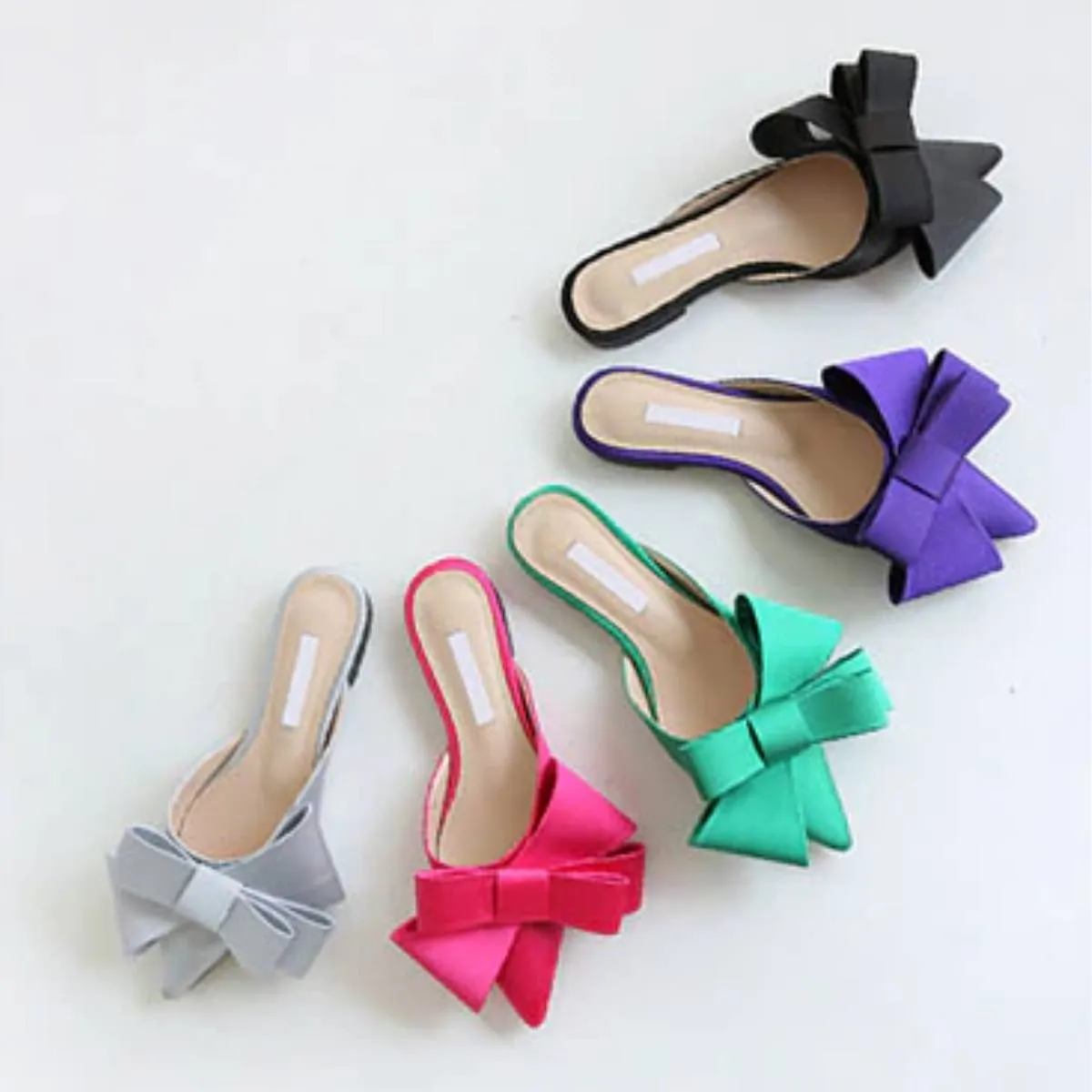 Elegant Bow Slides Pointed Toe Flat Sandals