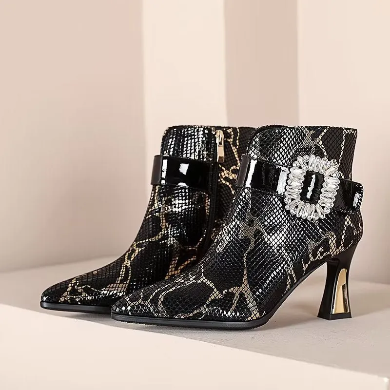 Exotic Serpent-Printed Chic High Heeled Boots