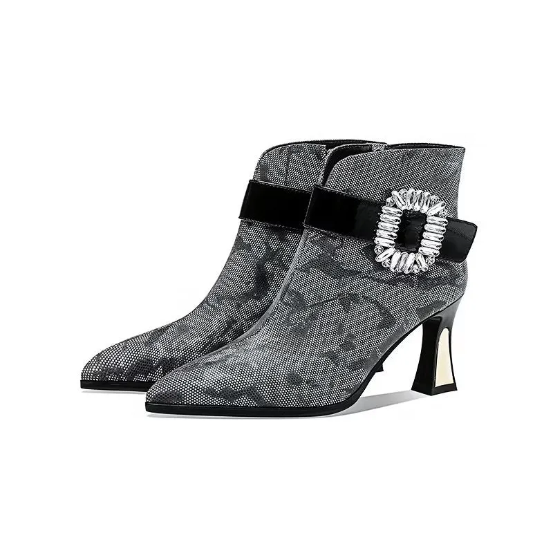 Exotic Serpent-Printed Chic High Heeled Boots