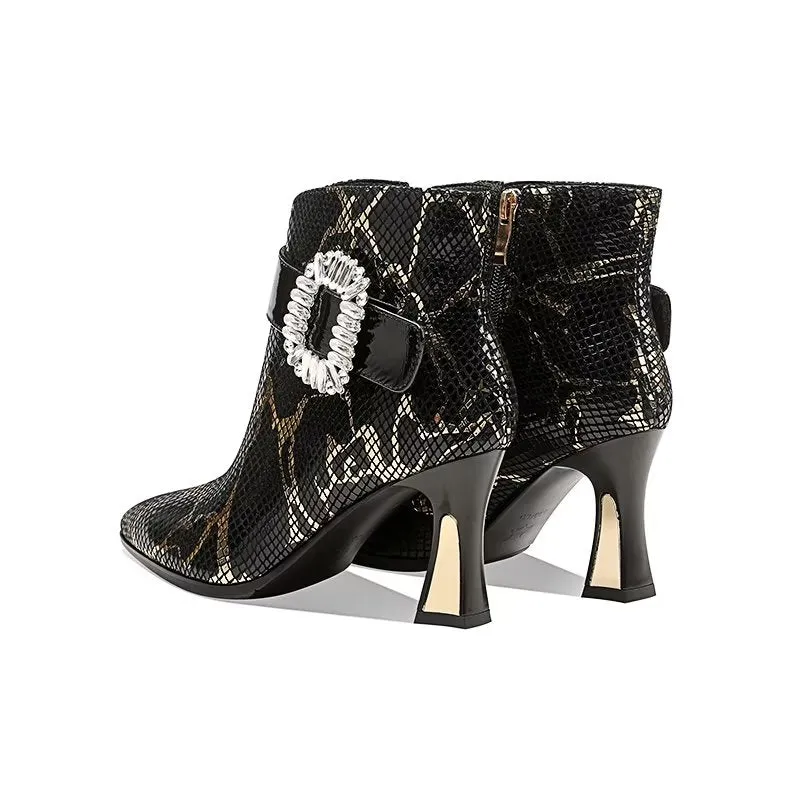 Exotic Serpent-Printed Chic High Heeled Boots